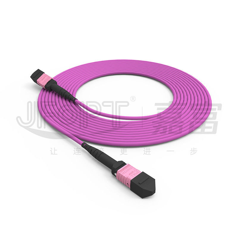 100G MTPのパッチ・コード24の中心多重モードOM4 50/125 LSZH 3.0-4.0mm Heatherのすみれ色のジャンパー