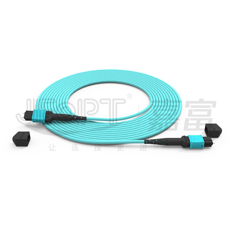 12コア スピード MPO パッチコード データセンター接続のためのアクアカラー 10G 多モード OM3 光ファイバーパッチコード