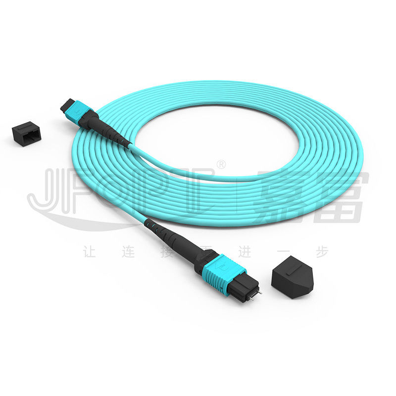 12コア スピード MPO パッチコード データセンター接続のためのアクアカラー 10G 多モード OM3 光ファイバーパッチコード