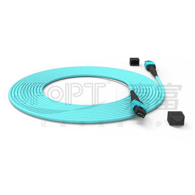 12コア スピード MPO パッチコード データセンター接続のためのアクアカラー 10G 多モード OM3 光ファイバーパッチコード