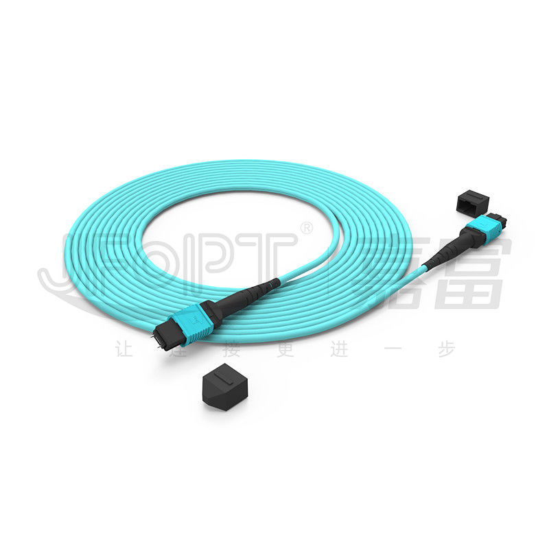 12コア スピード MPO パッチコード データセンター接続のためのアクアカラー 10G 多モード OM3 光ファイバーパッチコード